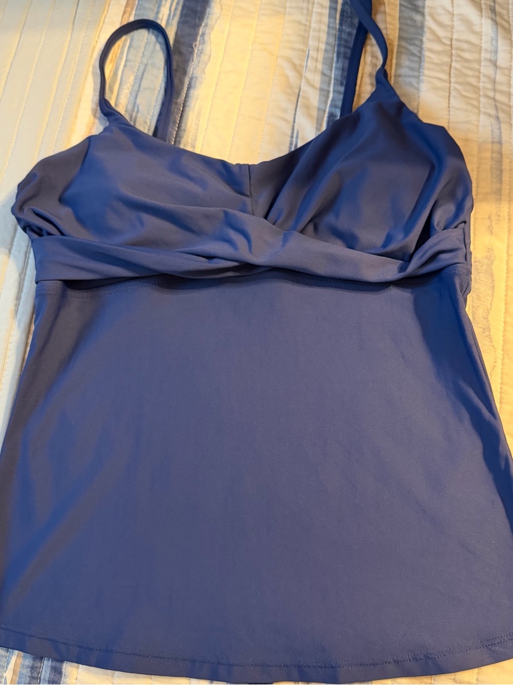 Women's V-Neck Navy Blue Solid Print Tankini Top